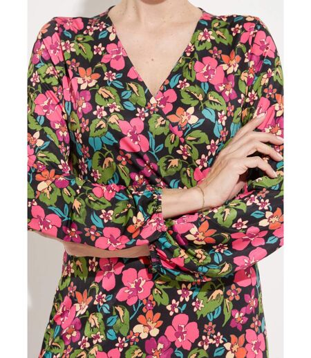 Robe cache-coeur courte évasée fleurie