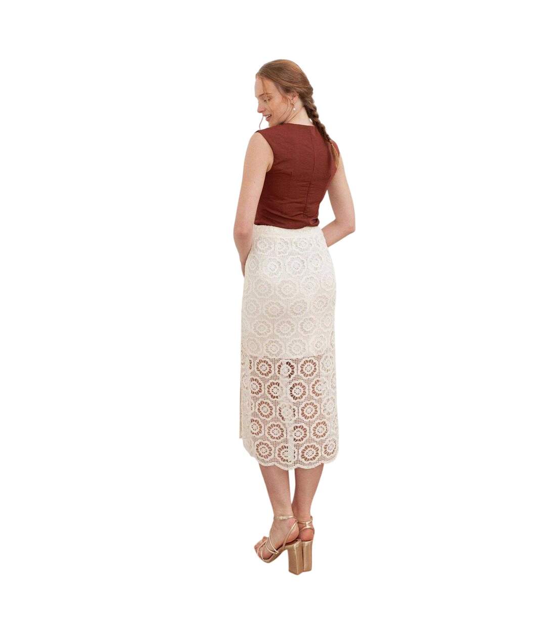 Jupe Mi-longue Motif/style Floral Femme Crème Lovedrobe-4
