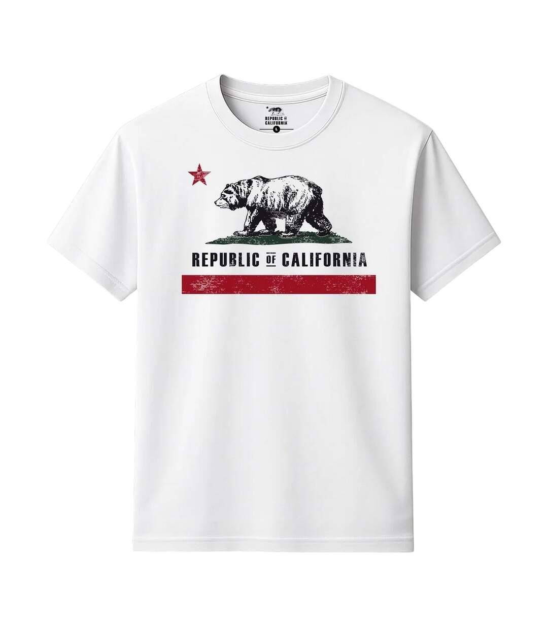 T-shirt Motif/style Imprimé Graphique Old Flag Homme Blanc Republic Of California-1