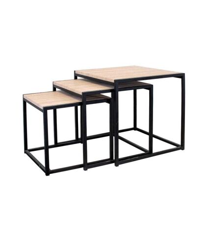 Tables carrées gigognes métal et bois (Lot de 3)