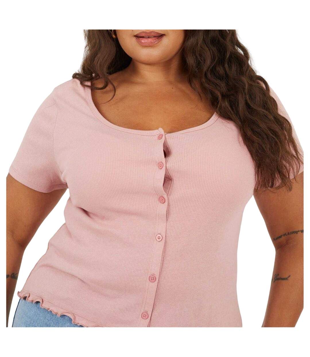 Womens/ladies Ribbed Plus T-shirt Dusty Rose Brave Soul-3