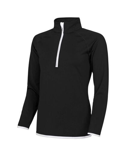 AWDis Just Cool Womens/Ladies Half Zip Sweatshirt (Jet Black/ Arctic White) - UTRW4816