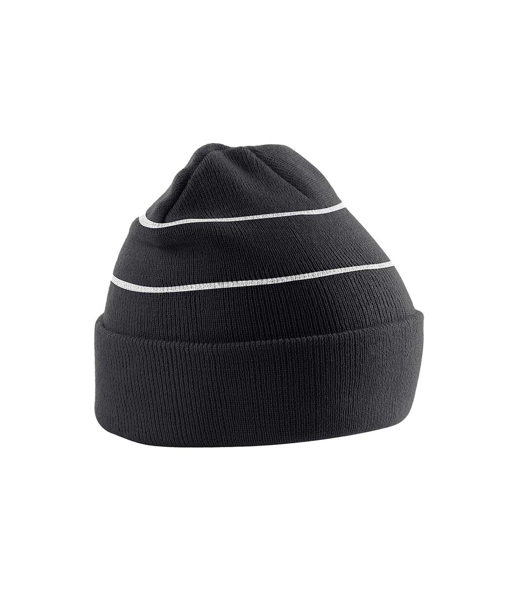 Unisex adult knitted high-vis beanie black Beechfield-1