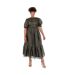 Robe Mi-longue Manches Courtes Motif/style Chevron Femme Jaune Or Lovedrobe-1