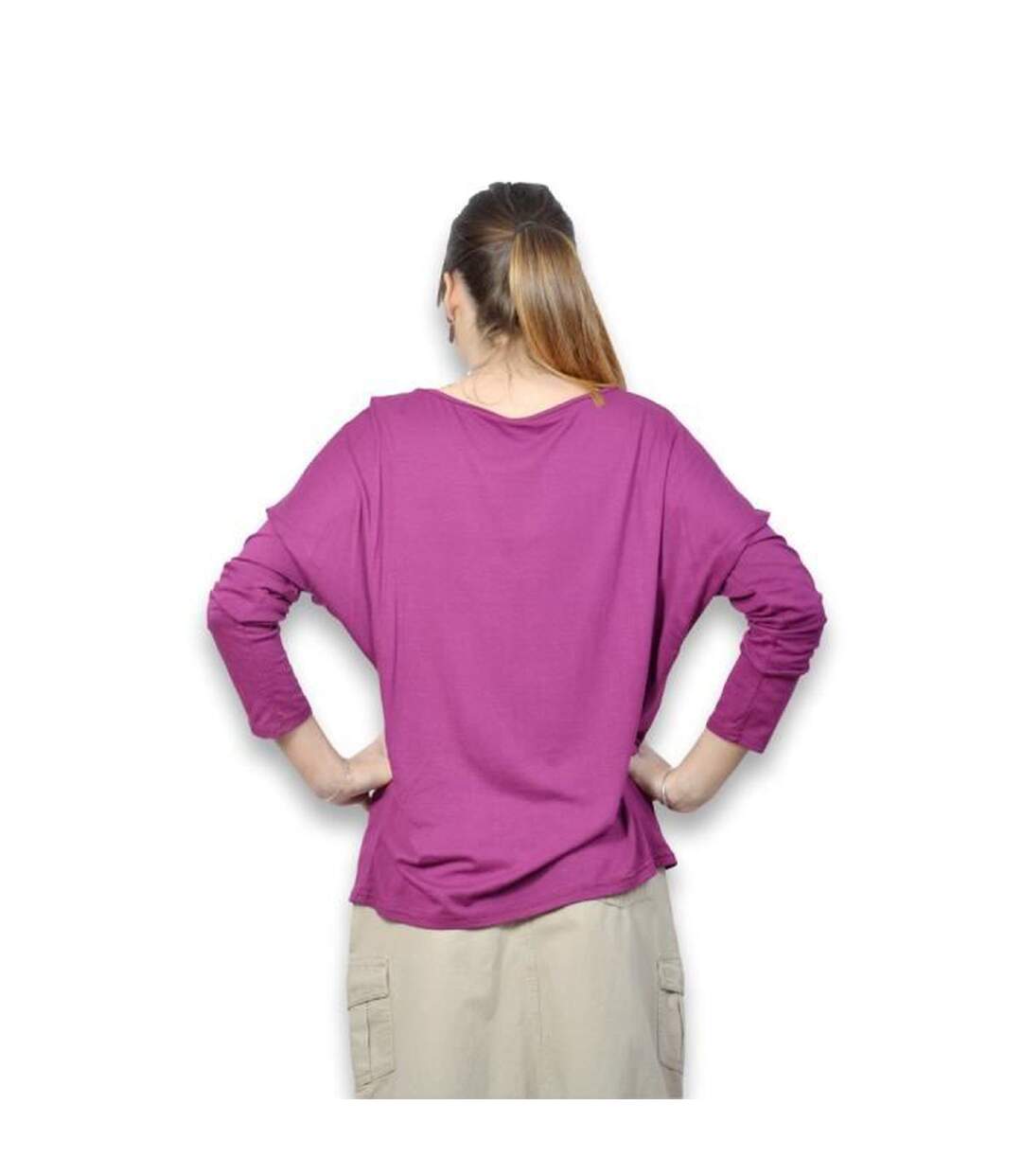 Tee shirt  femme manches longues de couleur prune-2