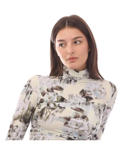 Haut Manches Longues Style À Nœud Chine Sec Skin Femme Gris Blanc Cassé Off White