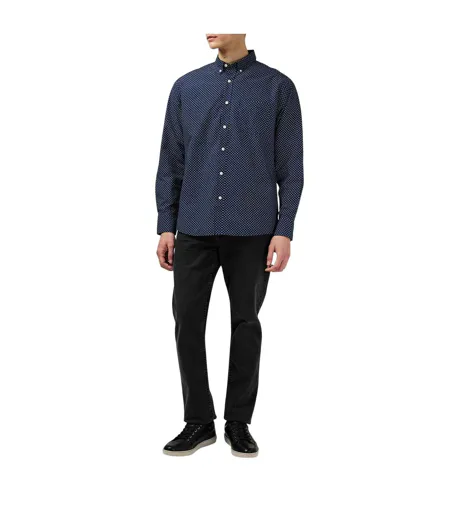Chemise Manches Longues Motif/style À Motifs Homme Bleu Marine Blanc Fabric