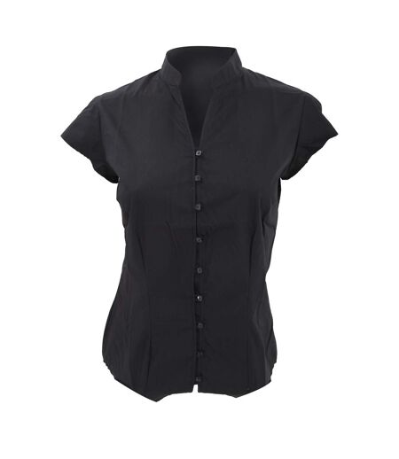 Chemisier À Mancherons Et Col Mandarin Femme Noir Kustom Kit