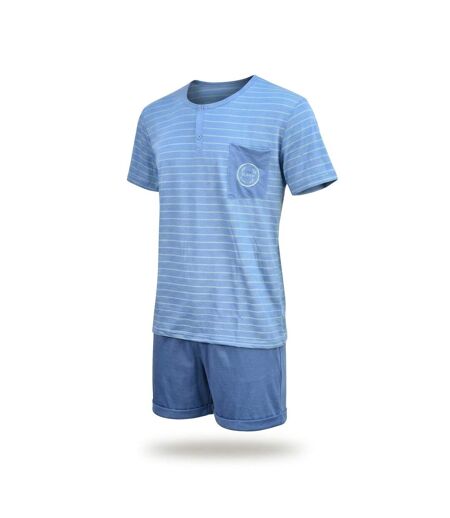 OZABI Pack 3 Pyjamas Courts Homme Coton Majoritaire, Col Bouton