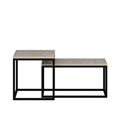 Duo de tables basses encastrables effet travertin - Beige et noir