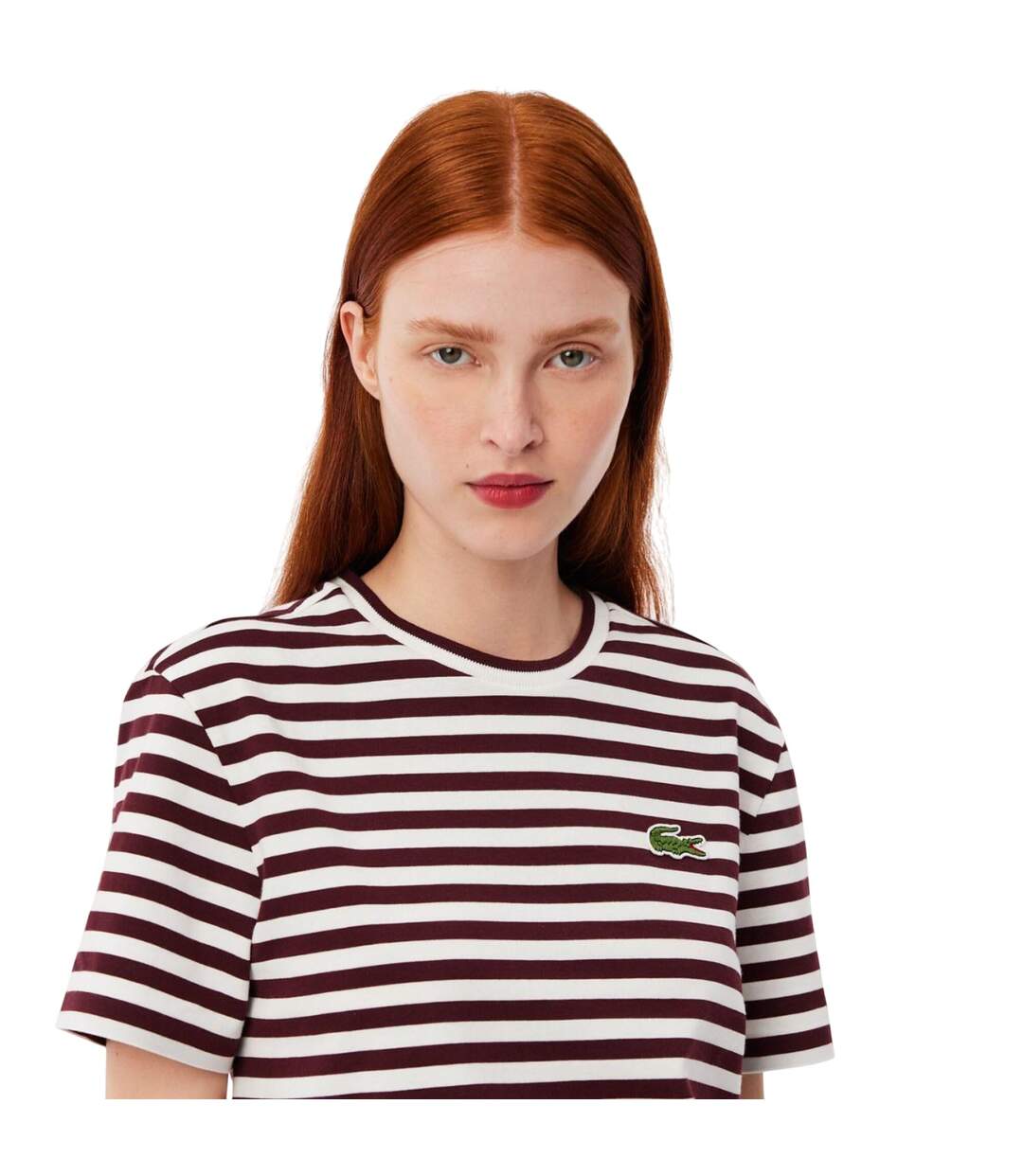 T-shirt Style À Rayures Femme Rouge Bordeaux Lacoste-4