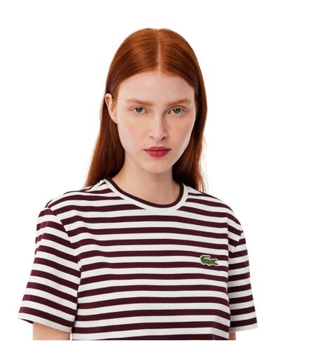 T-shirt Style À Rayures Femme Rouge Bordeaux Lacoste