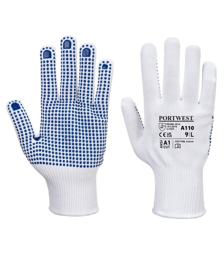 Unisex adult a110 polka dot grip gloves s white/blue Portwest
