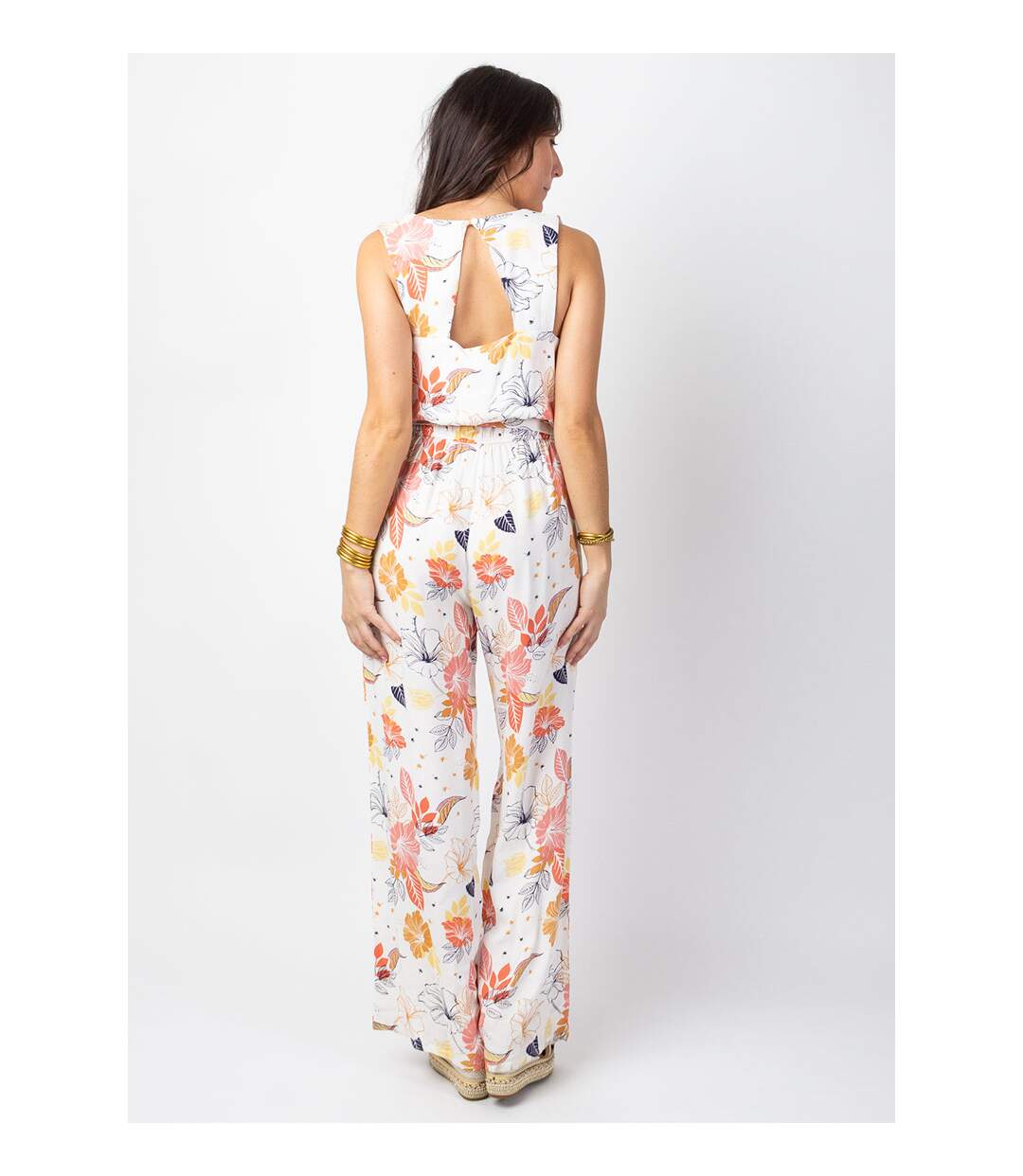 Combi Pantalon femme chic MINDY larges bretelles Coton Du Monde-4