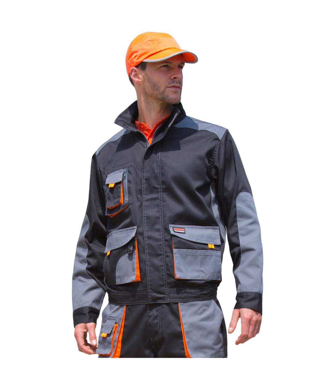 Unisex Adult Lite Jacket Black Grey Orange WORK-GUARD By Result-1