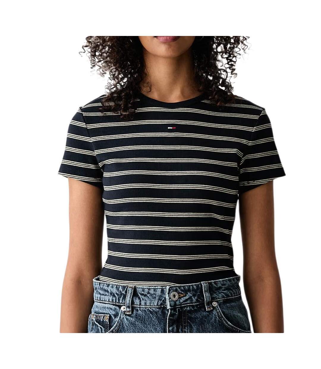 T-shirt noir/blanc femme tommy hilfiger slim-1