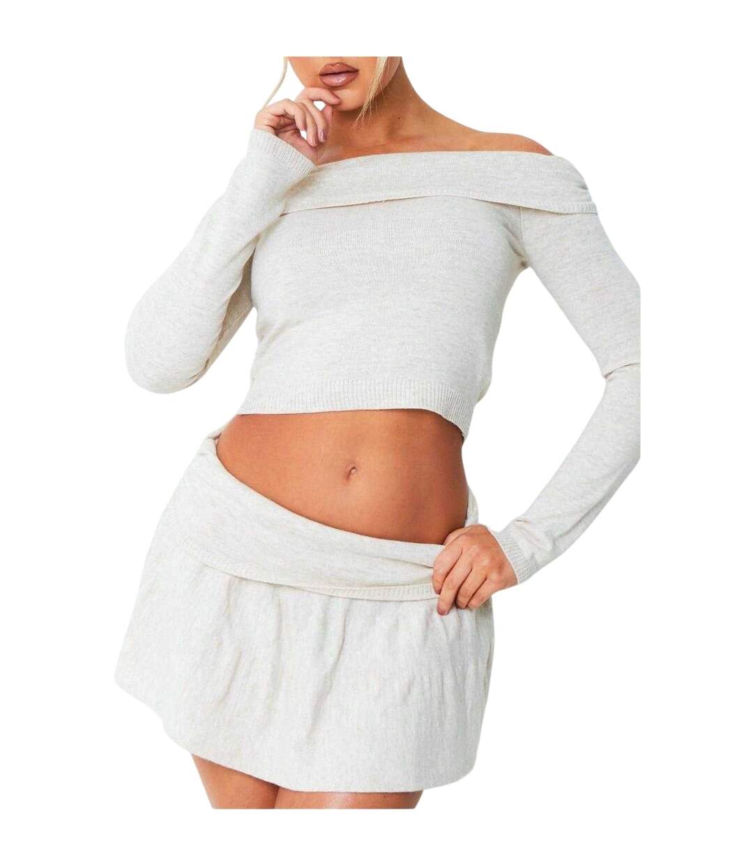 Mini Jupe Motif/style Se Rabat Sur L'avant Femme Beige Missy Empire-2