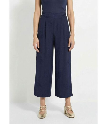 Pantalon large élastiqué brodé feuillage