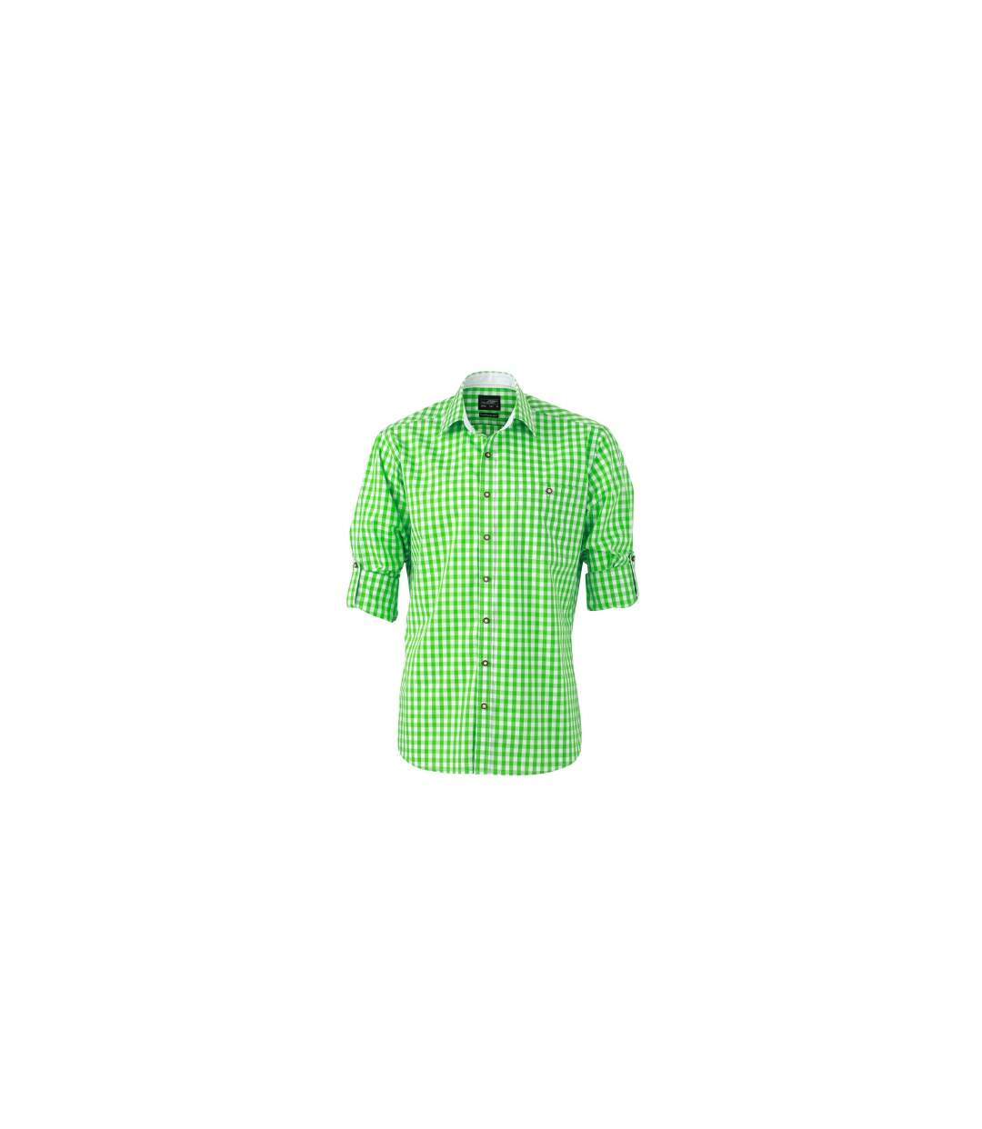 chemise manches longues à carreaux - JN638 - HOMME - vert et blanc