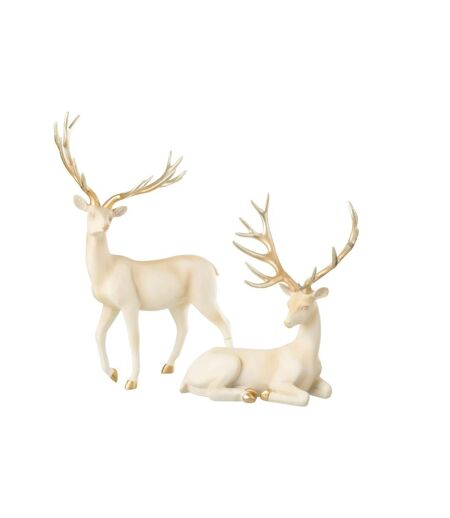Statuette Cerf Déco Couché 29cm Beige Clair