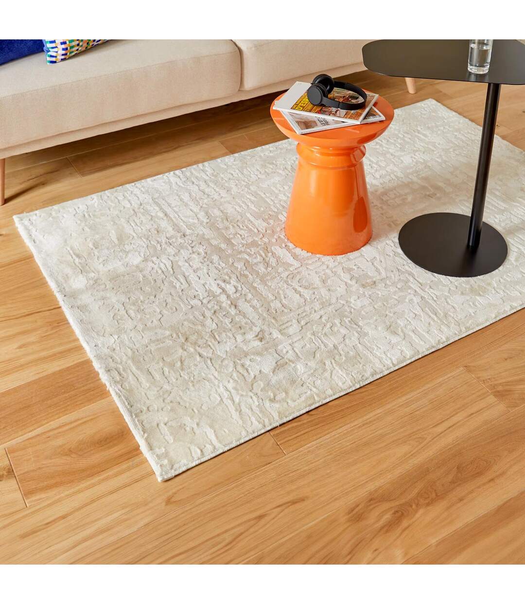 Tapis Déco Motifs en Relief Row 100x150cm Beige-4