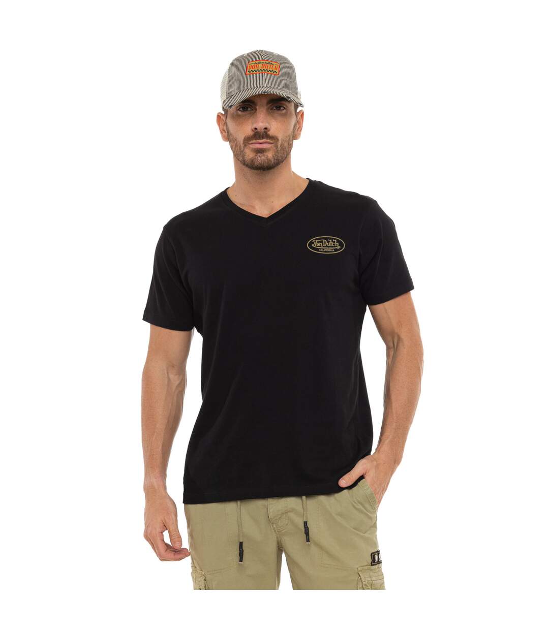 T-shirt homme col V Regular fit en Jersey imprimé poitrine et dos Hot Vondutch-1