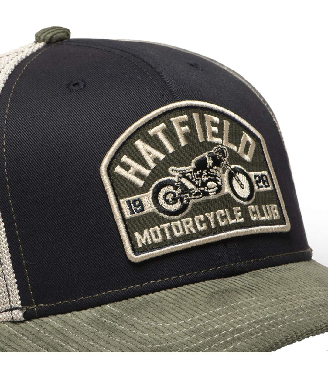 Casquette trucker avec filet bi-matière semi curved avec patch Moto Hatfield-4