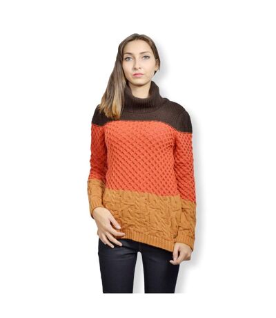 Pull femme col roulé - Manches longues - Motif rayure