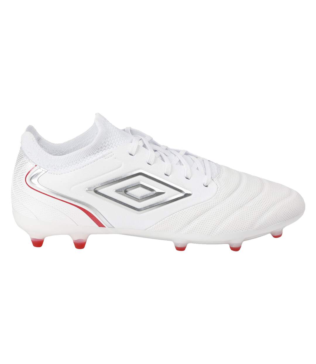Mens Tocco V Pro Leather Firm Ground Football Boots White Silver Equestrian Red Umbro-1