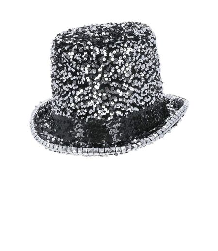 Deluxe sequins felt top hat silver Fever