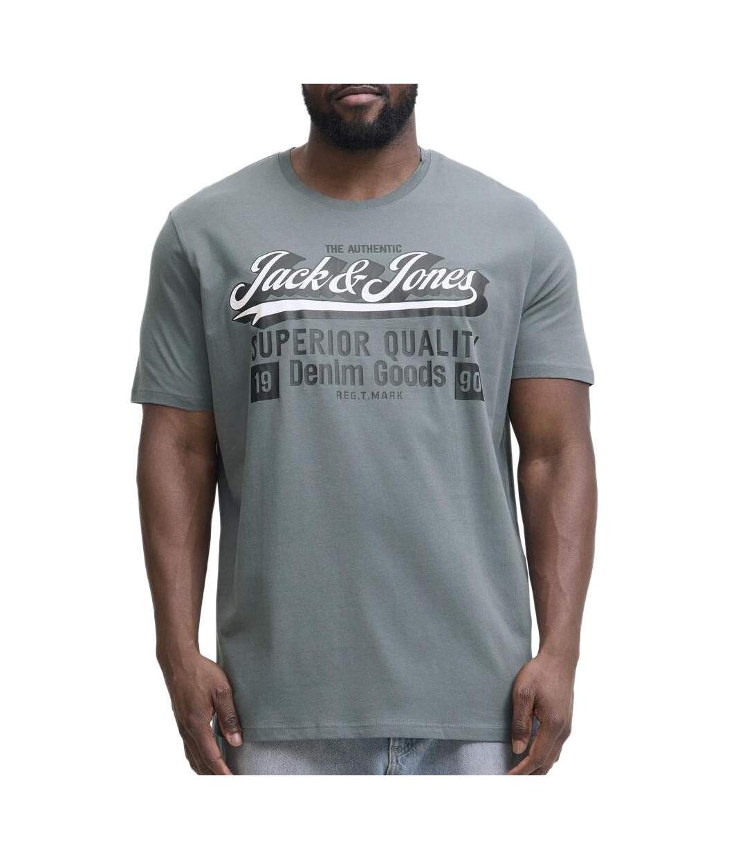 T-Shirt gris homme jack & jones logo oneck 2-1