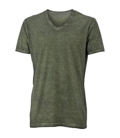 T-shirt style bohémien col V homme JN976 - vert olivacé