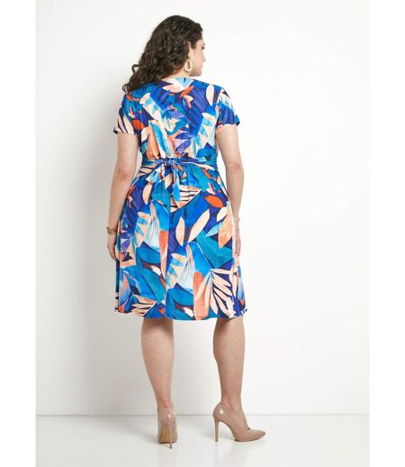 Robe courte col V effet drapé imprimé feuillage