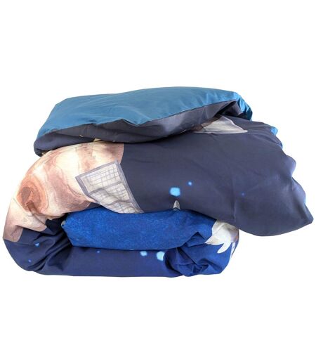 Housse de couette en percale de coton THOMAS bleu