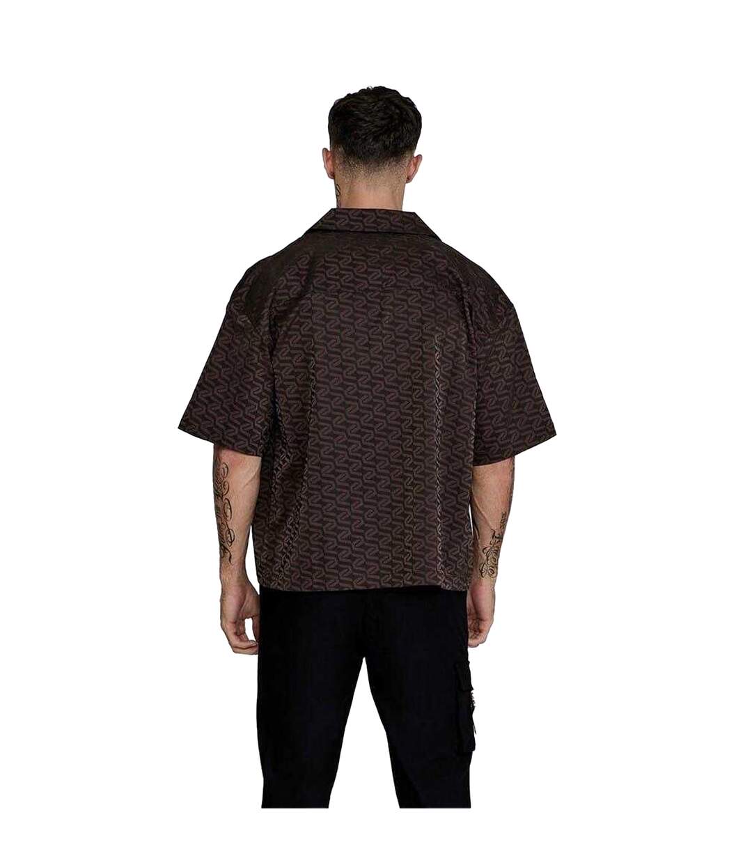 Chemise Manches Courtes Motif/style Géométrique Homme Marron SikSilk-3