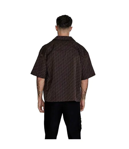 Chemise Manches Courtes Motif/style Géométrique Homme Marron SikSilk
