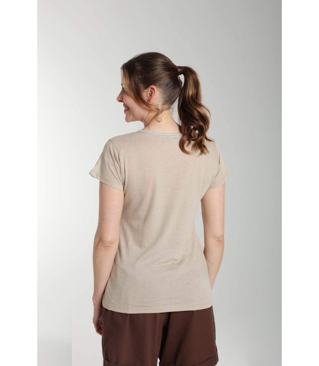 Tee shirt col rond lurex manches courtes femme Tee Summer Taupe Clair | Gerard Pasquier-4