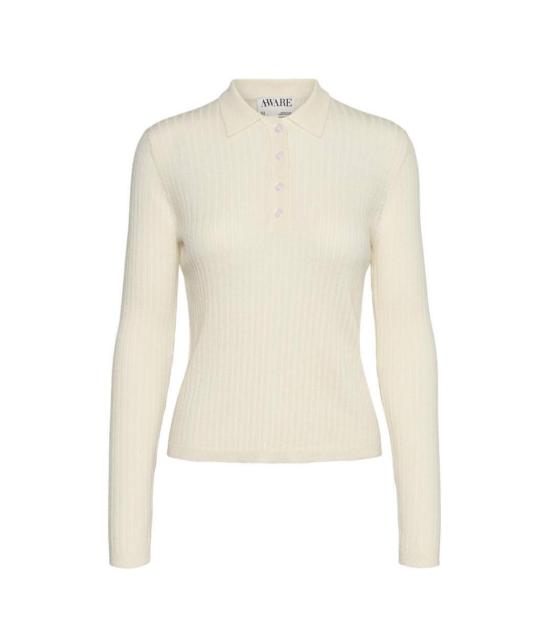 Polo manches longues écru femme vero moda mohana - l-3