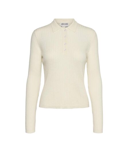 Polo manches longues écru femme vero moda mohana - l