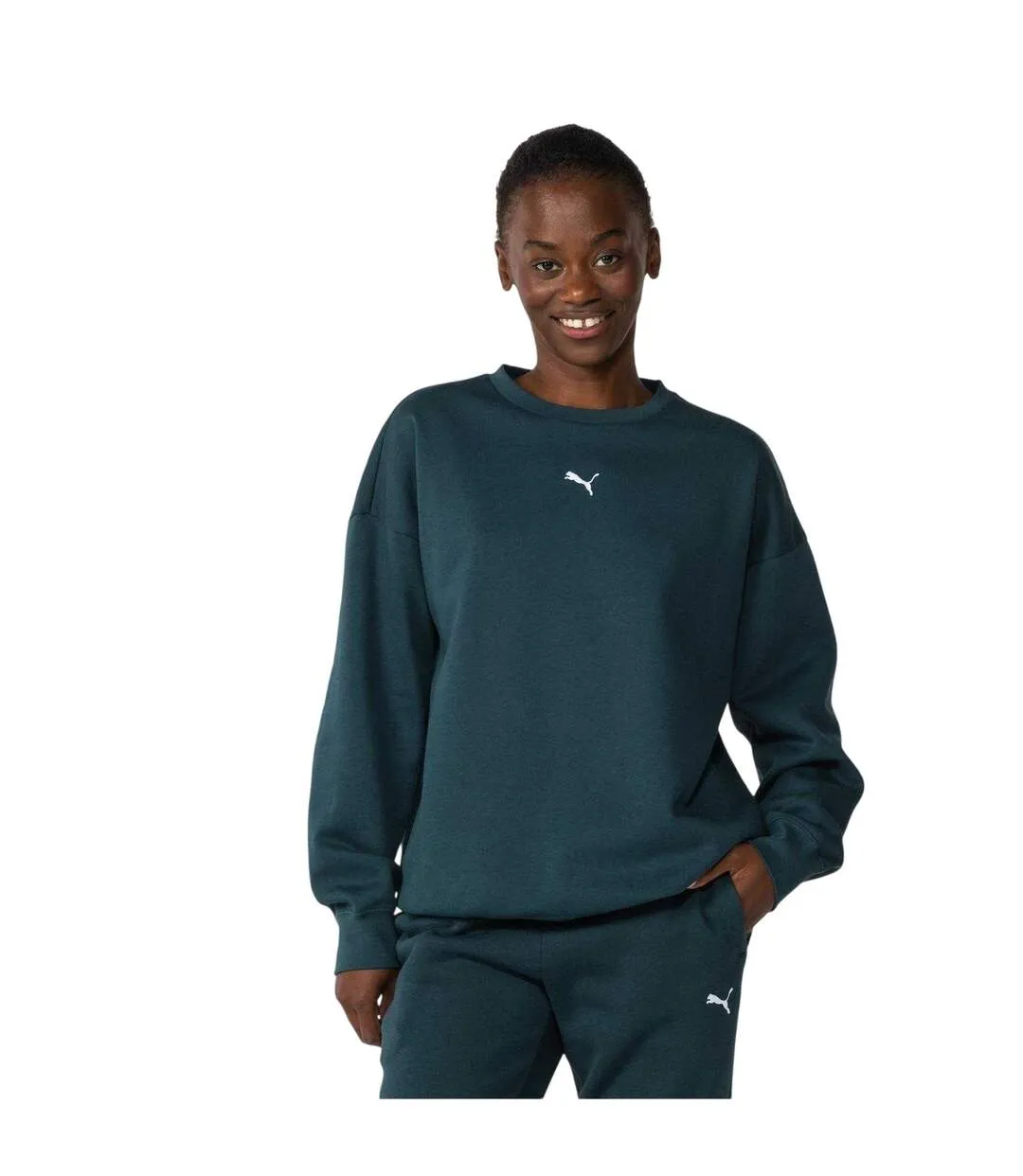 Womens/ladies Oversized Sweatshirt Green Puma-2