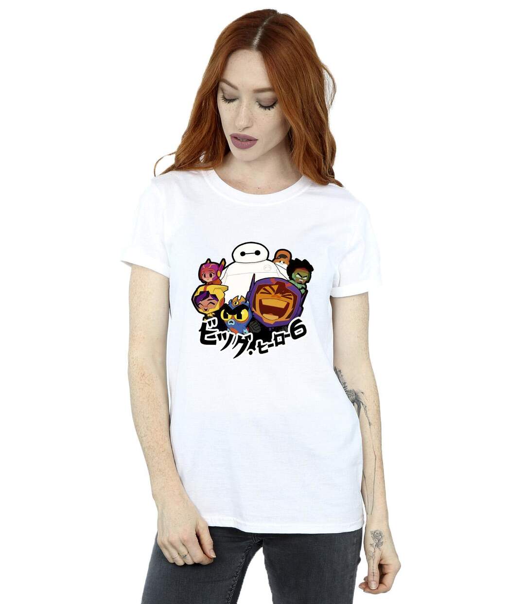 Disney Femme/Les femmes Big Hero 6 Baymax Group Manga Cotton Boyfriend T-Shirt (Blanc) - UTBI15764-2
