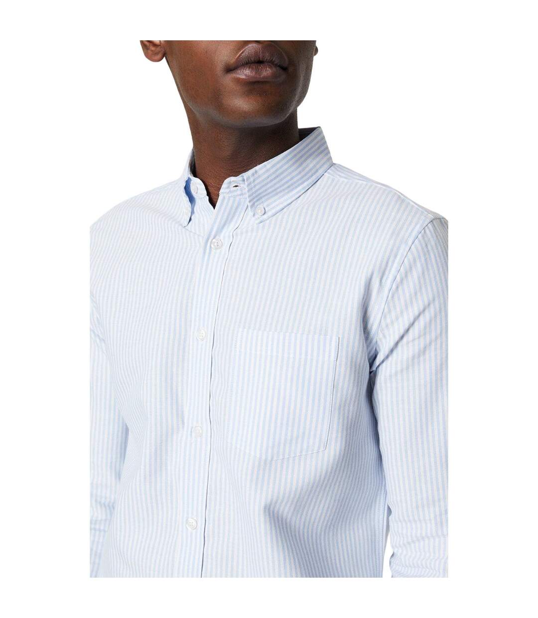 Mens Pinstripe Oxford Long-sleeved Formal Shirt Light Blue Burton-3