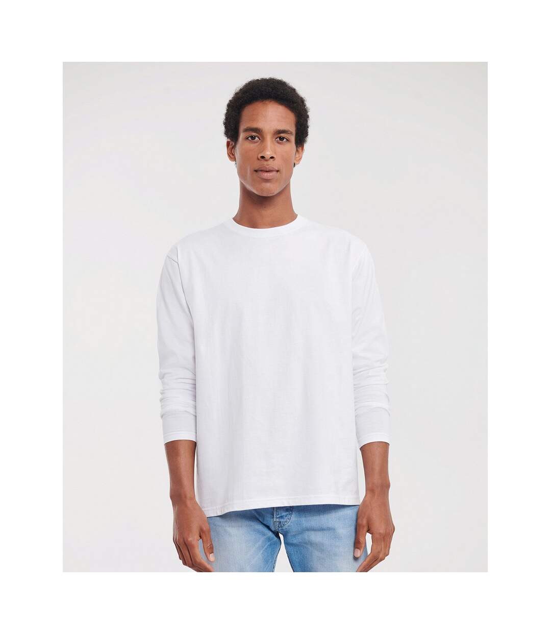 Mens Classic Long-sleeved T-shirt White Russell-2