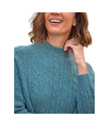 Womens/ladies Cable Knit Turtle Neck Jumper Frosted Green WoolOvers