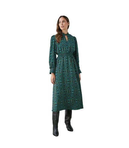 Womens/ladies damask shirred waist midi dress teal/black Principles