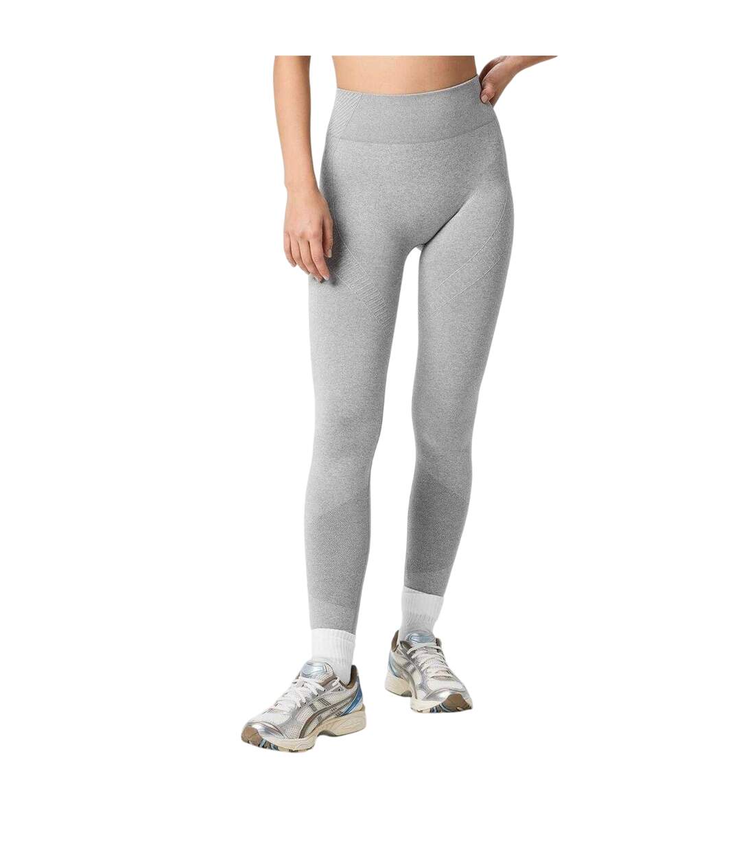 Womens/ladies Seamless High Rise Leggings Light Grey USA Pro-3