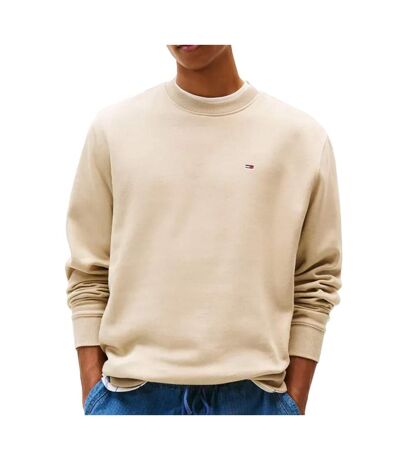 Sweat beige homme tommy jeans flag crew - l