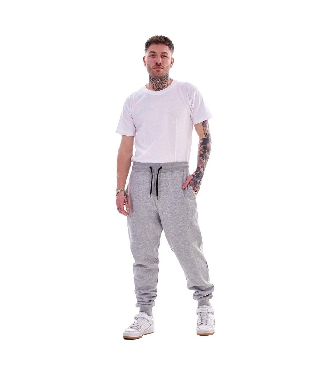 Pack Of 2  Mens Cotton Blend Slim Jogging Bottoms  Charcoal Grey Marl Keanu-3