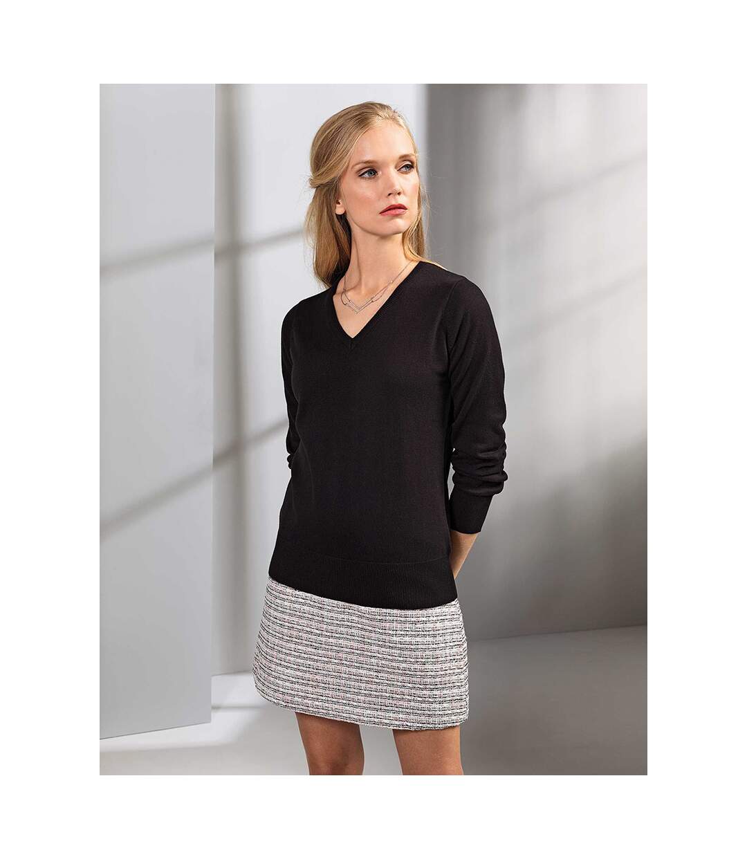 Premier Womens/Ladies V-Neck Knitted Sweater / Top (Black) - UTRW1132-2