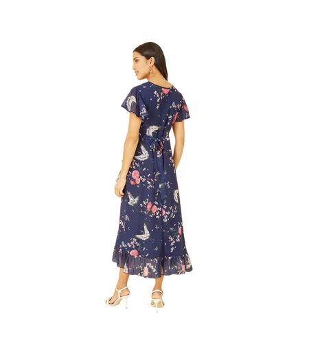 Robe Portefeuille Motif/style Grue Femme Bleu Marine Yumi